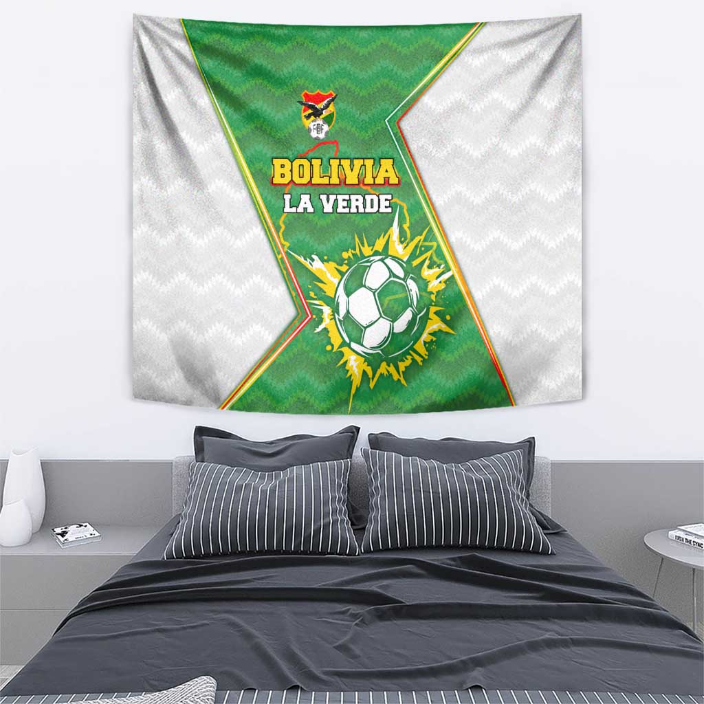Bolivia La Verde Soccer Tapestry with Number and Flaming Ball Graphic