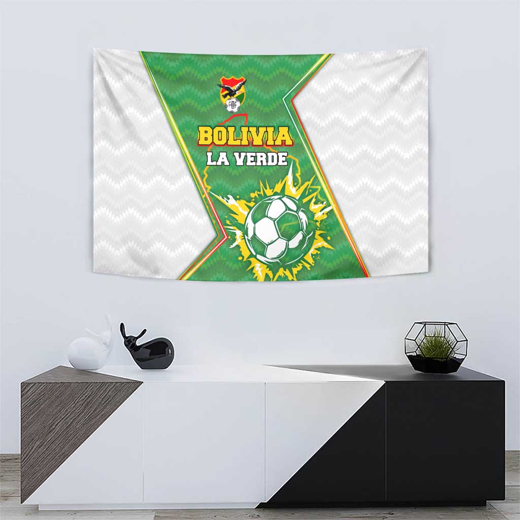 Bolivia La Verde Soccer Tapestry with Number and Flaming Ball Graphic