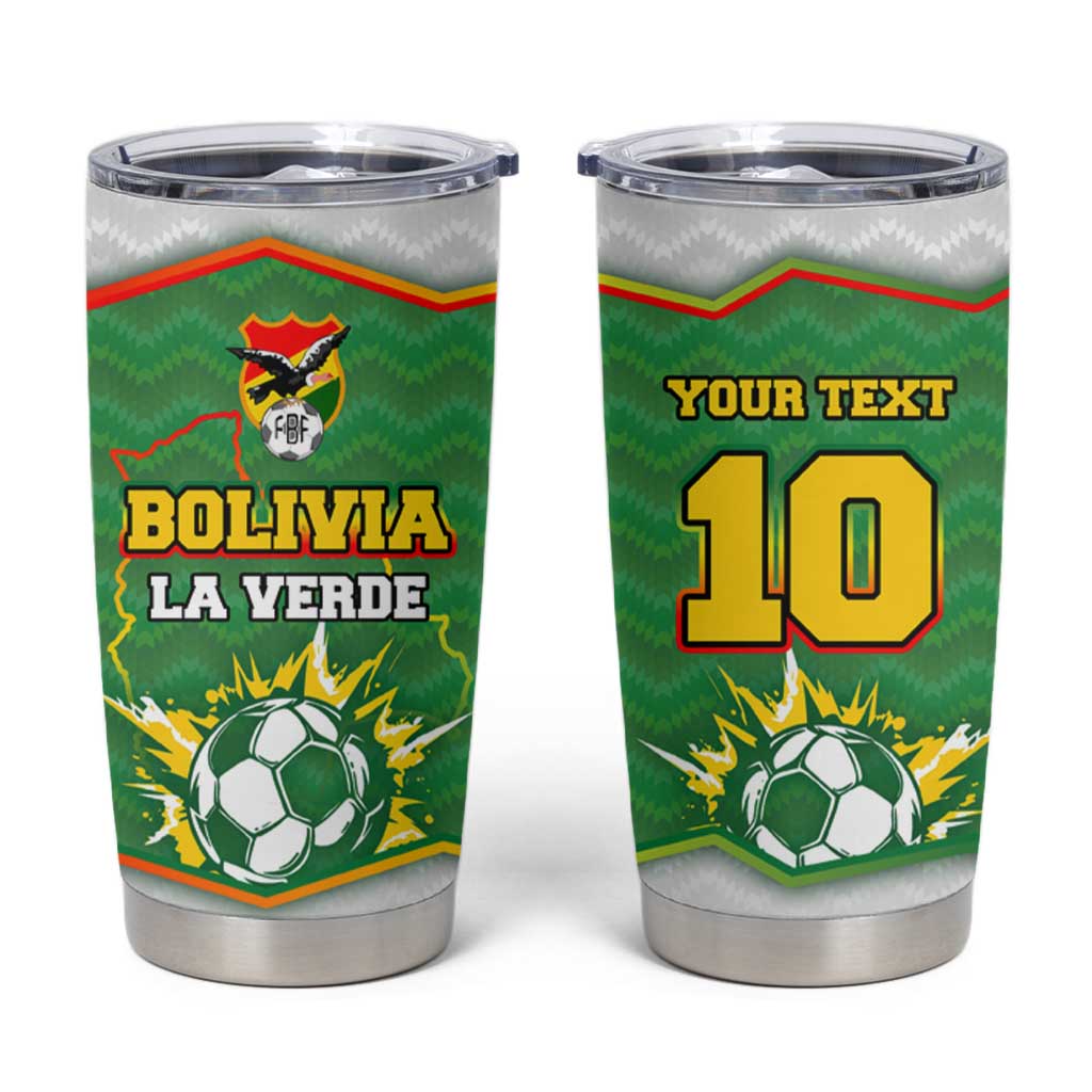 Bolivia La Verde Soccer Tumbler Cup with Number and Flaming Ball Graphic TS04