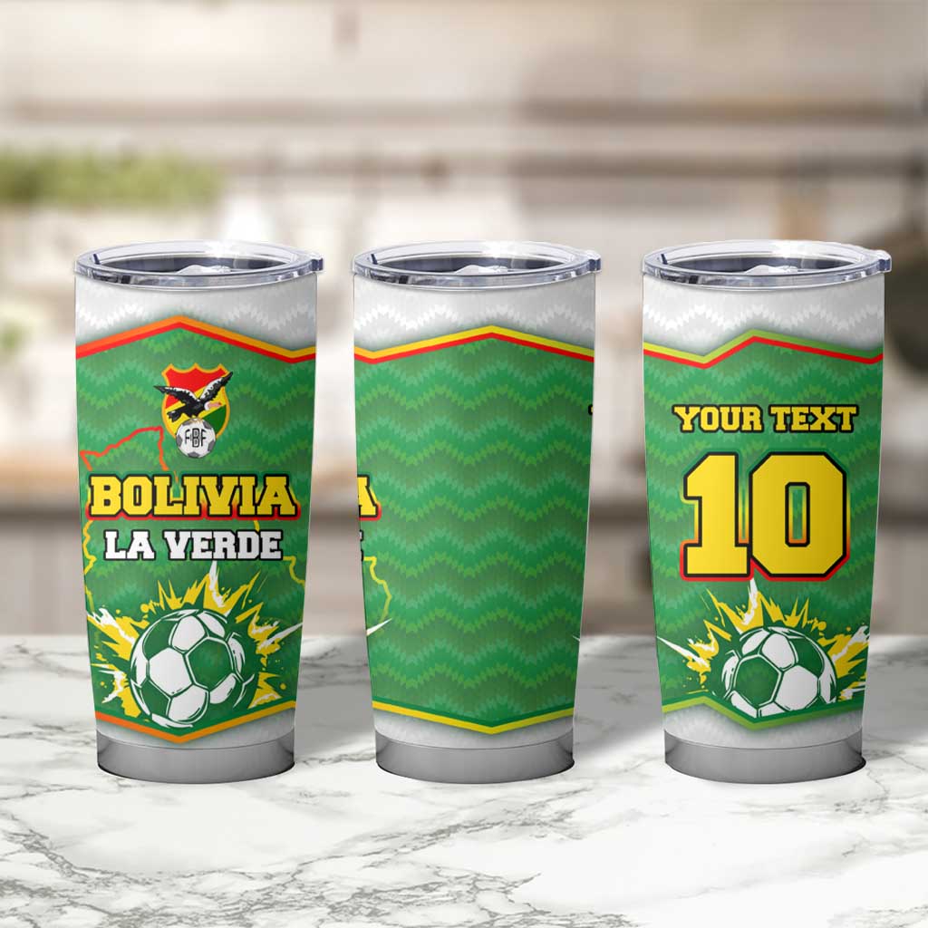 Bolivia La Verde Soccer Tumbler Cup with Number and Flaming Ball Graphic TS04