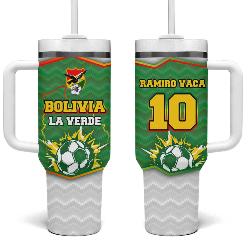 Bolivia La Verde Soccer Tumbler With Handle with Number and Flaming Ball Graphic