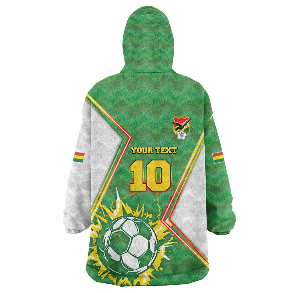 Personalized Bolivia La Verde Soccer Wearable Blanket Hoodie with Number and Flaming Ball Graphic TS04