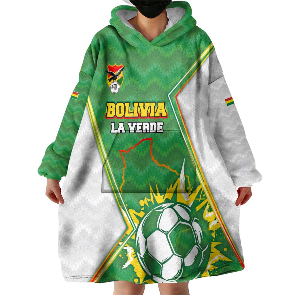 Personalized Bolivia La Verde Soccer Wearable Blanket Hoodie with Number and Flaming Ball Graphic