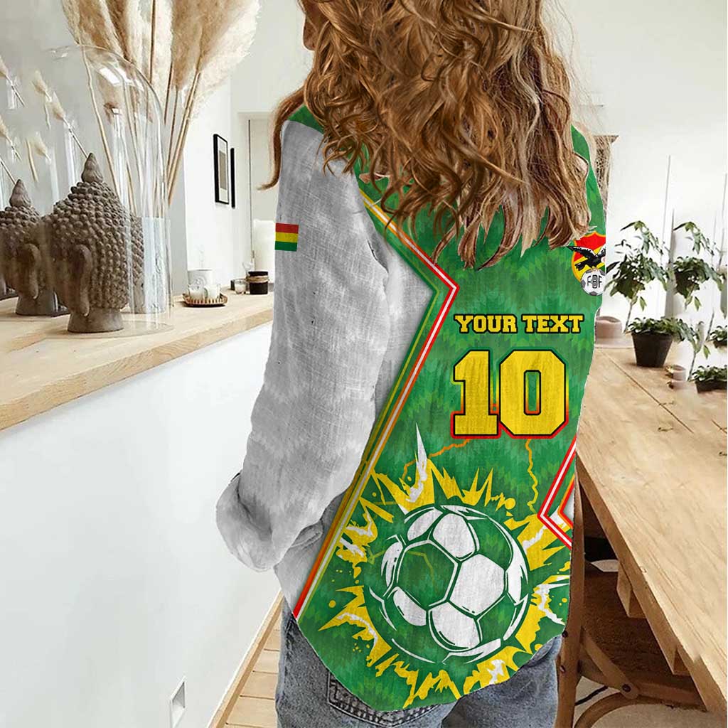 Personalized Bolivia La Verde Soccer Women Casual Shirt with Number and Flaming Ball Graphic TS04