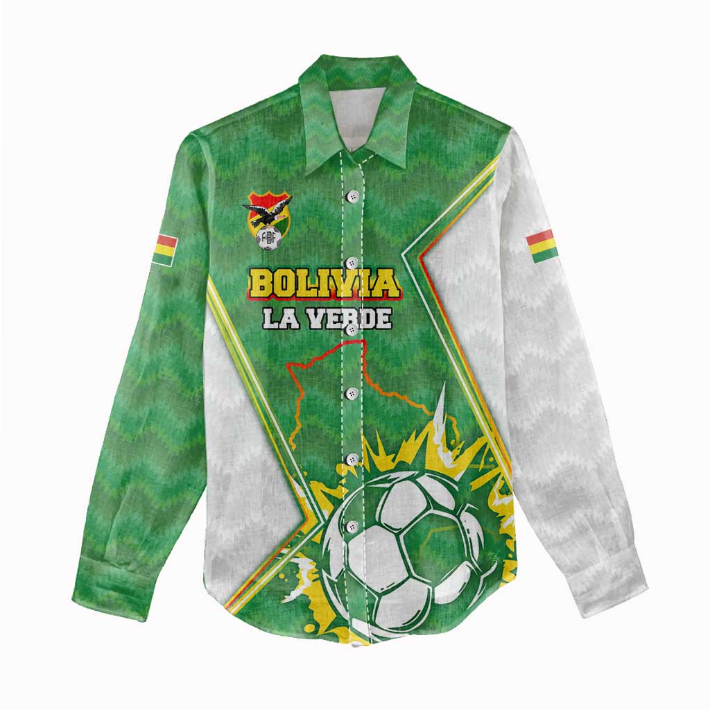 Personalized Bolivia La Verde Soccer Women Casual Shirt with Number and Flaming Ball Graphic