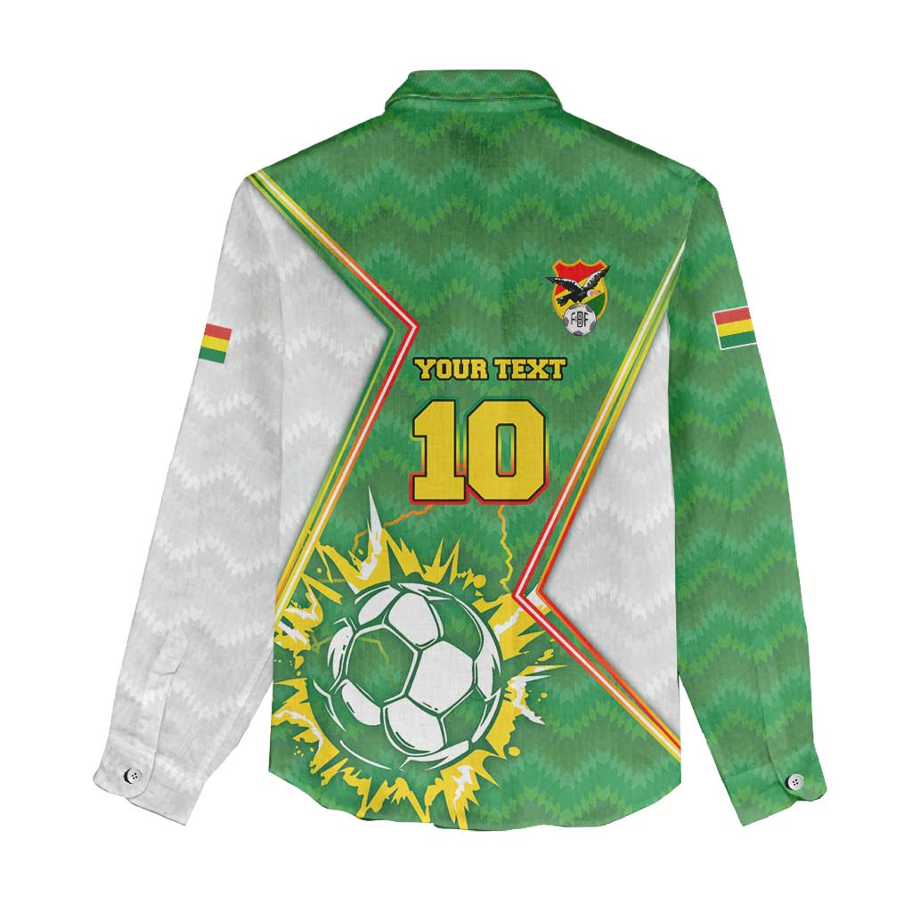 Personalized Bolivia La Verde Soccer Women Casual Shirt with Number and Flaming Ball Graphic TS04