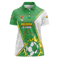 Personalized Bolivia La Verde Soccer Women Polo Shirt with Number and Flaming Ball Graphic