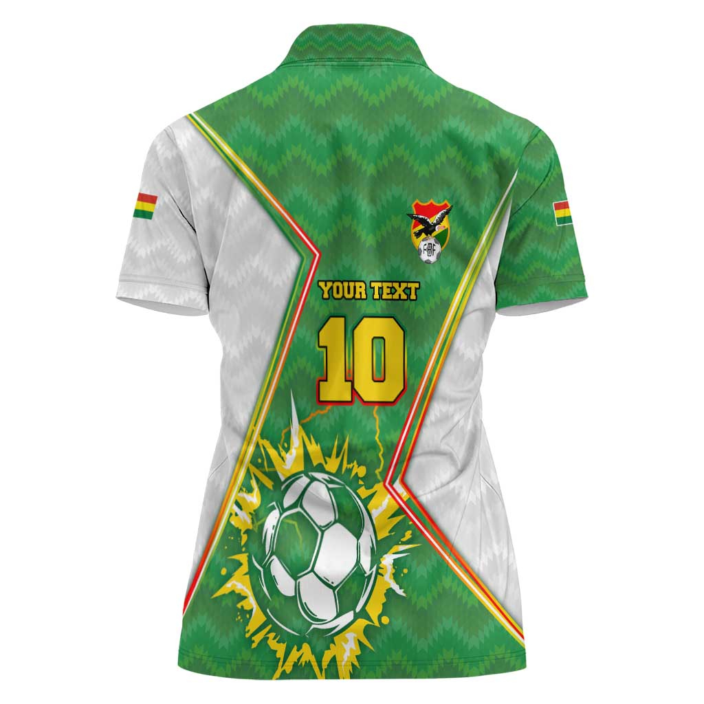 Personalized Bolivia La Verde Soccer Women Polo Shirt with Number and Flaming Ball Graphic TS04