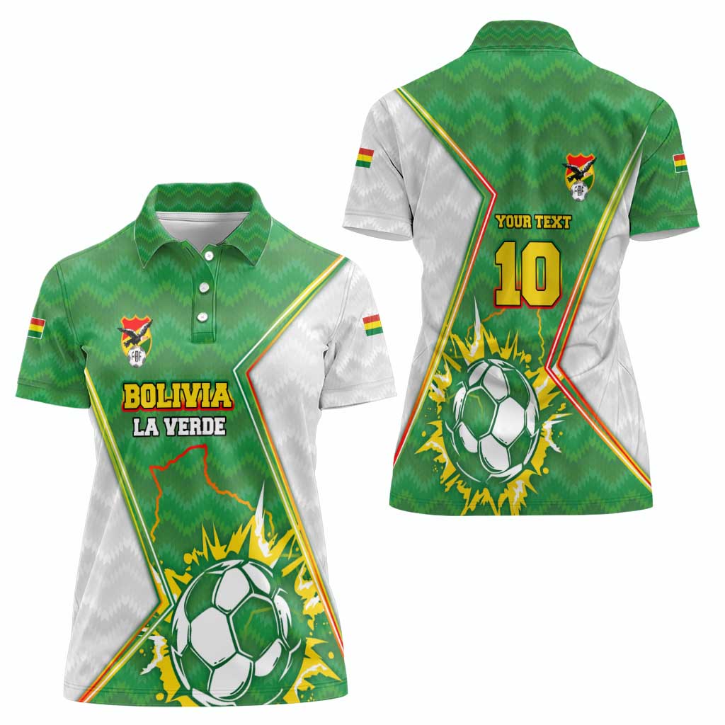 Personalized Bolivia La Verde Soccer Women Polo Shirt with Number and Flaming Ball Graphic TS04