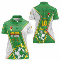 Personalized Bolivia La Verde Soccer Women Polo Shirt with Number and Flaming Ball Graphic TS04