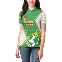 Personalized Bolivia La Verde Soccer Women Polo Shirt with Number and Flaming Ball Graphic