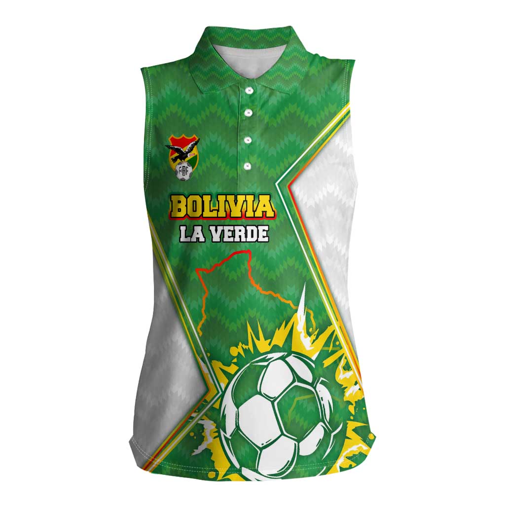 Personalized Bolivia La Verde Soccer Women Sleeveless Polo Shirt with Number and Flaming Ball Graphic