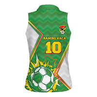 Personalized Bolivia La Verde Soccer Women Sleeveless Polo Shirt with Number and Flaming Ball Graphic