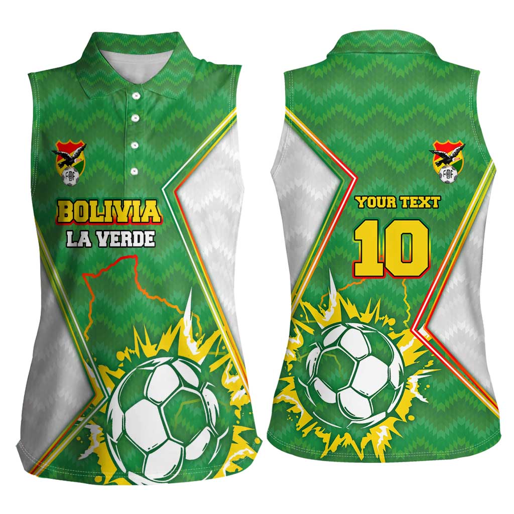 Personalized Bolivia La Verde Soccer Women Sleeveless Polo Shirt with Number and Flaming Ball Graphic TS04