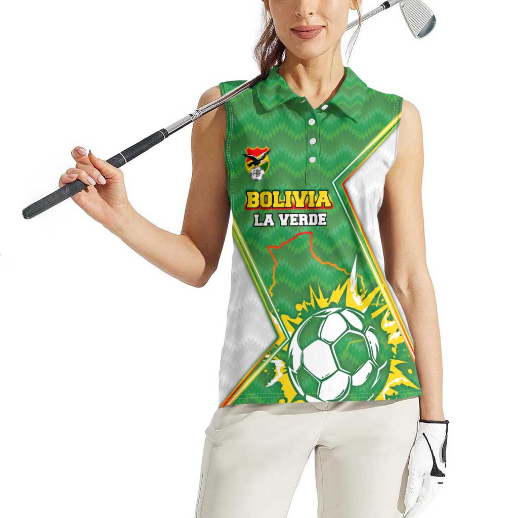 Personalized Bolivia La Verde Soccer Women Sleeveless Polo Shirt with Number and Flaming Ball Graphic
