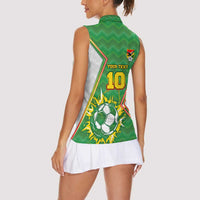 Personalized Bolivia La Verde Soccer Women Sleeveless Polo Shirt with Number and Flaming Ball Graphic TS04