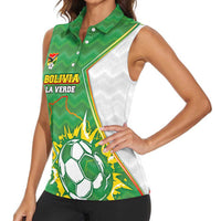 Personalized Bolivia La Verde Soccer Women Sleeveless Polo Shirt with Number and Flaming Ball Graphic