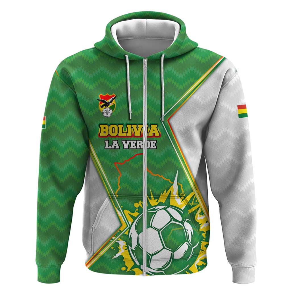 Personalized Bolivia La Verde Soccer Zip Hoodie with Number and Flaming Ball Graphic