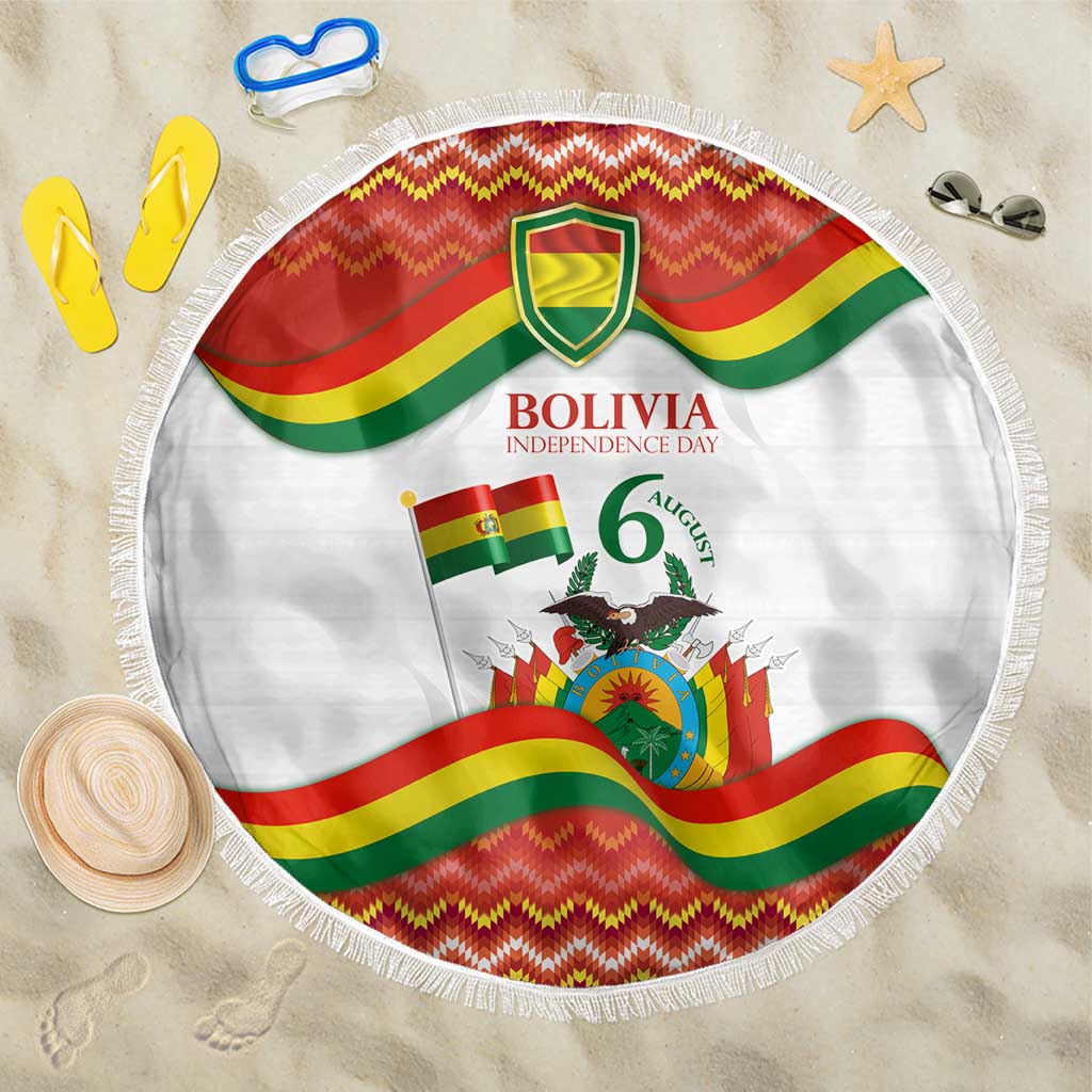 Bolivia Independence Day Beach Blanket with Flag Colors and August 6 Celebration Design
