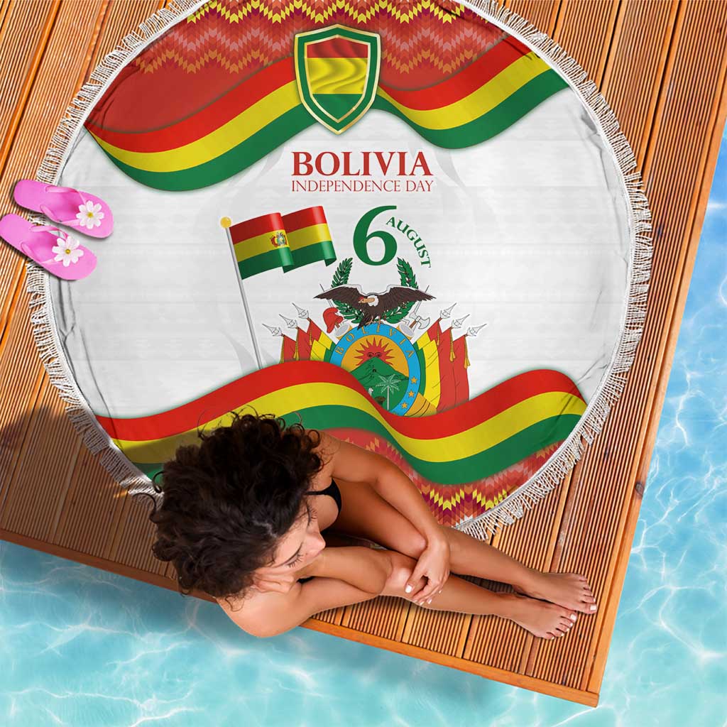 Bolivia Independence Day Beach Blanket with Flag Colors and August 6 Celebration Design