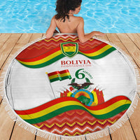 Bolivia Independence Day Beach Blanket with Flag Colors and August 6 Celebration Design