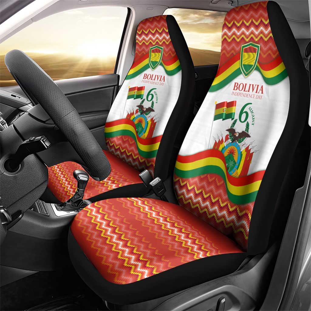 Bolivia Independence Day Car Seat Cover with Flag Colors and August 6 Celebration Design