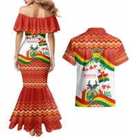 Bolivia Independence Day Couples Matching Mermaid Dress and Hawaiian Shirt with Flag Colors and August 6 Celebration Design