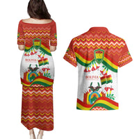Bolivia Independence Day Couples Matching Puletasi and Hawaiian Shirt with Flag Colors and August 6 Celebration Design