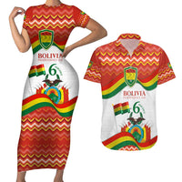 Bolivia Independence Day Couples Matching Short Sleeve Bodycon Dress and Hawaiian Shirt with Flag Colors and August 6 Celebration Design