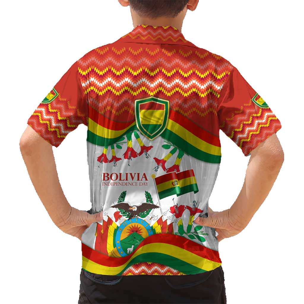 Bolivia Independence Day Family Matching Long Sleeve Bodycon Dress and Hawaiian Shirt with Flag Colors and August 6 Celebration Design