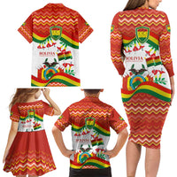 Bolivia Independence Day Family Matching Long Sleeve Bodycon Dress and Hawaiian Shirt with Flag Colors and August 6 Celebration Design