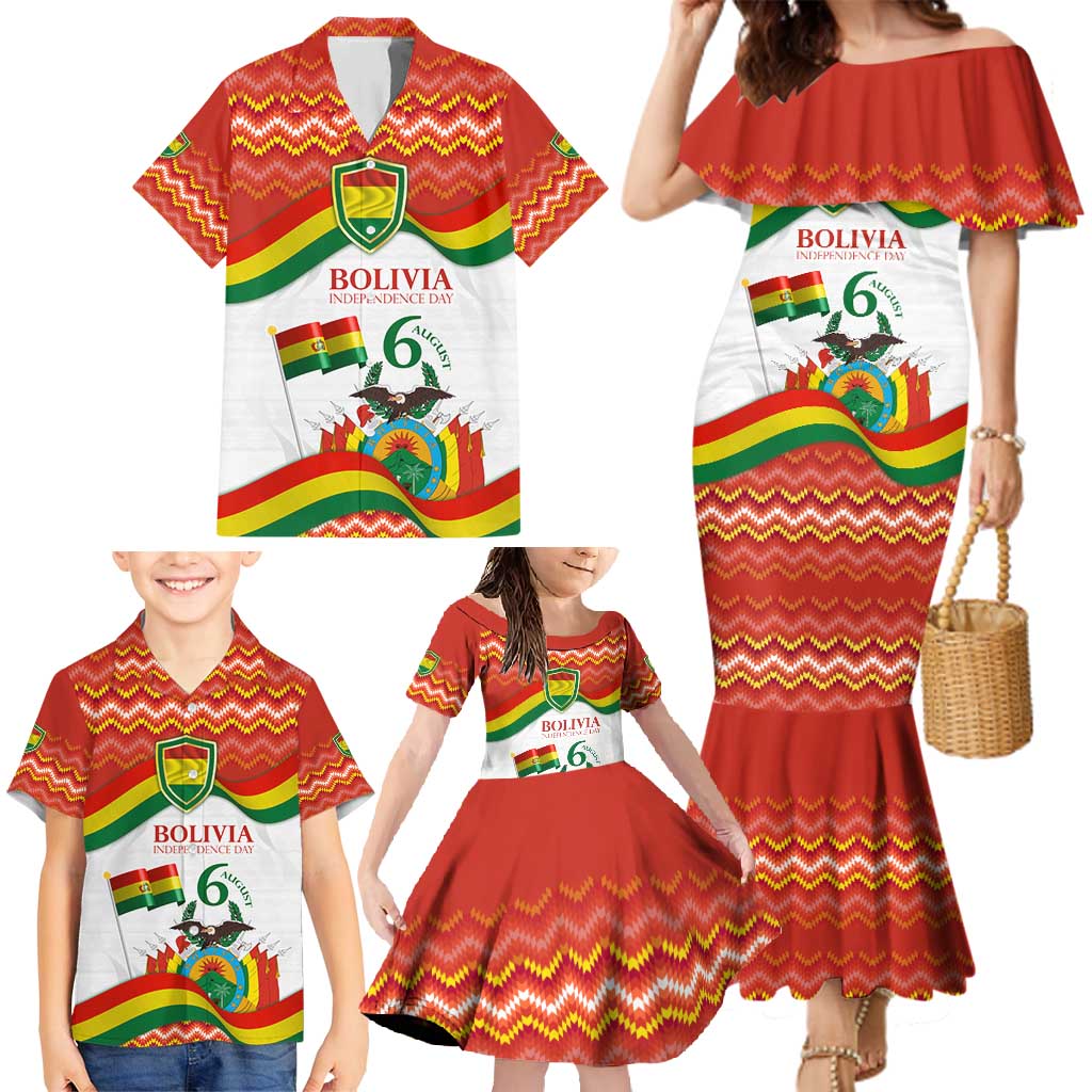 Bolivia Independence Day Family Matching Mermaid Dress and Hawaiian Shirt with Flag Colors and August 6 Celebration Design