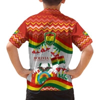 Bolivia Independence Day Family Matching Off The Shoulder Long Sleeve Dress and Hawaiian Shirt with Flag Colors and August 6 Celebration Design