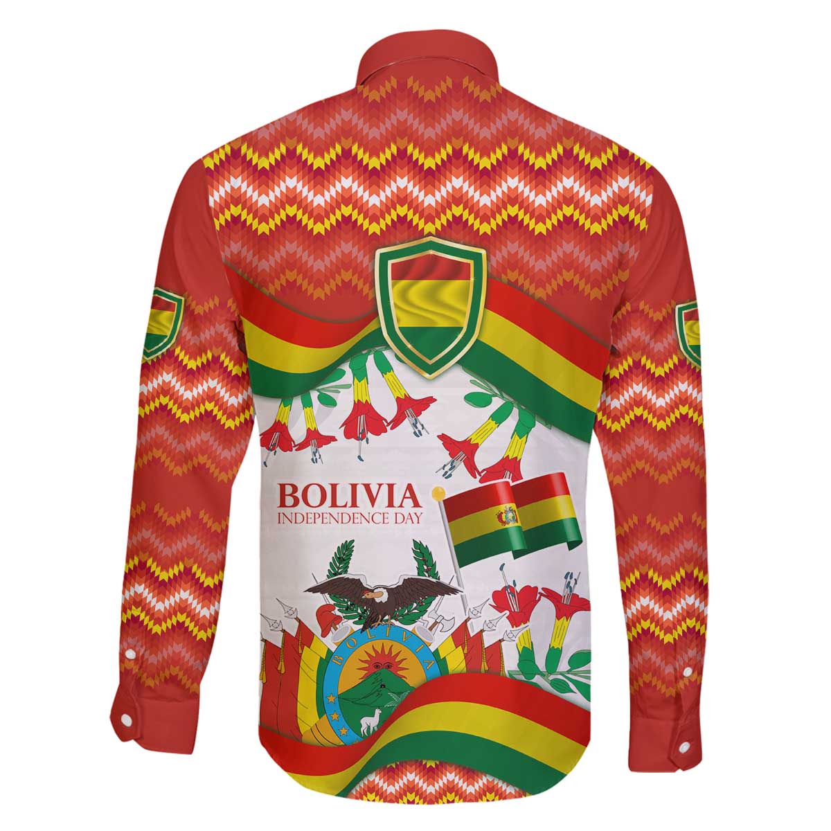 Bolivia Independence Day Family Matching Off The Shoulder Long Sleeve Dress and Hawaiian Shirt with Flag Colors and August 6 Celebration Design