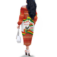 Bolivia Independence Day Family Matching Off The Shoulder Long Sleeve Dress and Hawaiian Shirt with Flag Colors and August 6 Celebration Design