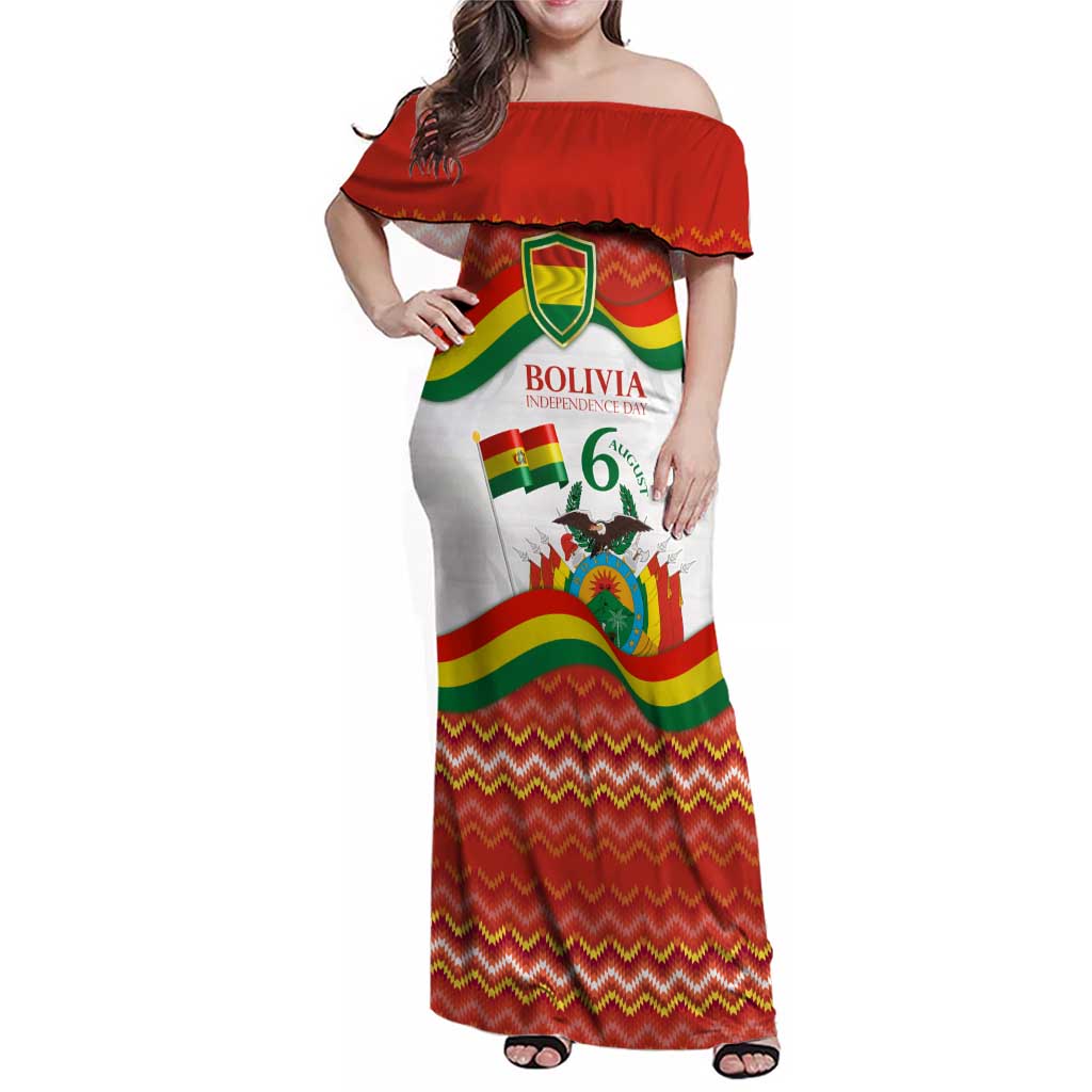 Bolivia Independence Day Family Matching Off Shoulder Maxi Dress and Hawaiian Shirt with Flag Colors and August 6 Celebration Design