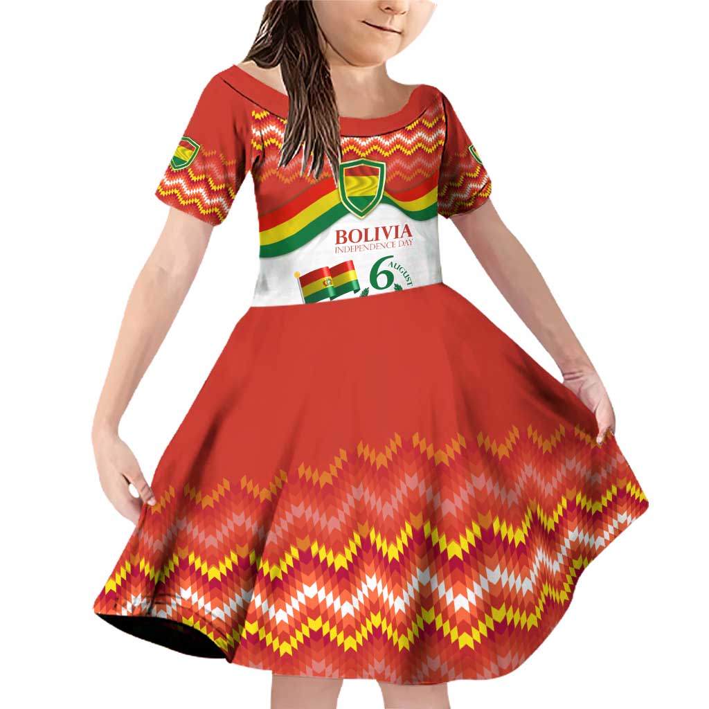 Bolivia Independence Day Family Matching Off Shoulder Short Dress and Hawaiian Shirt with Flag Colors and August 6 Celebration Design
