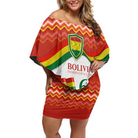 Bolivia Independence Day Family Matching Off Shoulder Short Dress and Hawaiian Shirt with Flag Colors and August 6 Celebration Design