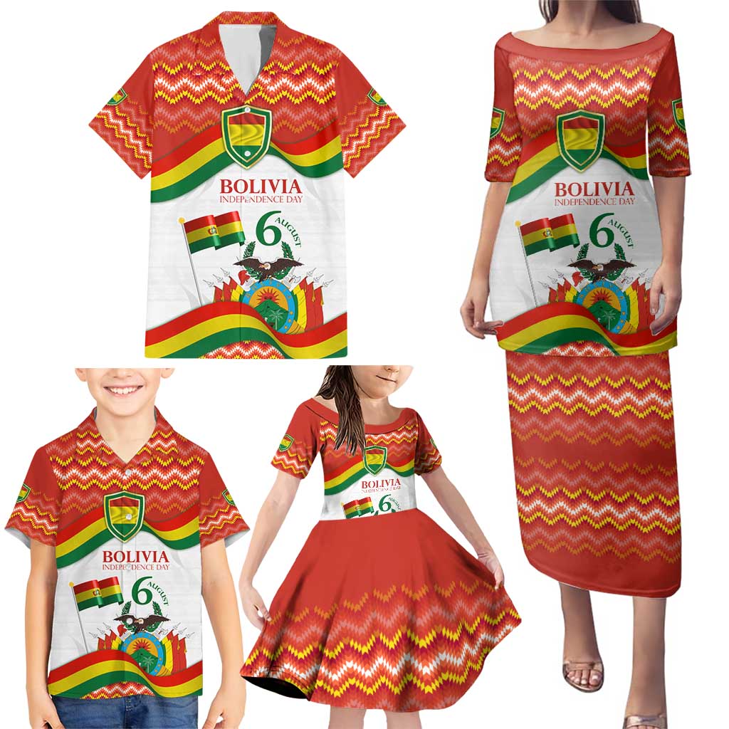 Bolivia Independence Day Family Matching Puletasi and Hawaiian Shirt with Flag Colors and August 6 Celebration Design