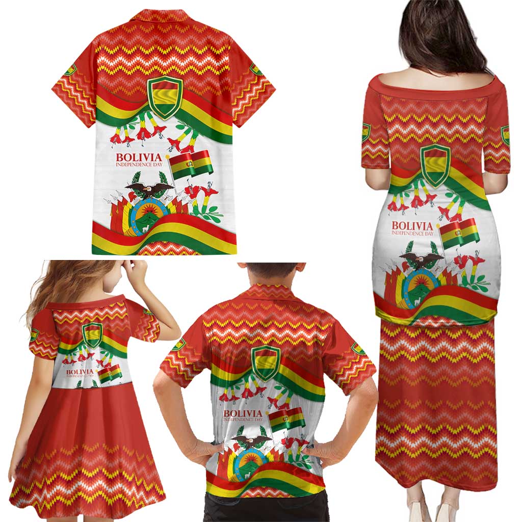 Bolivia Independence Day Family Matching Puletasi and Hawaiian Shirt with Flag Colors and August 6 Celebration Design