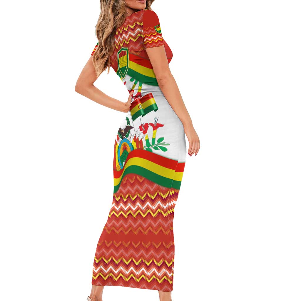 Bolivia Independence Day Family Matching Short Sleeve Bodycon Dress and Hawaiian Shirt with Flag Colors and August 6 Celebration Design