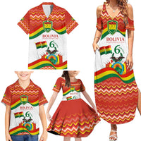 Bolivia Independence Day Family Matching Summer Maxi Dress and Hawaiian Shirt with Flag Colors and August 6 Celebration Design