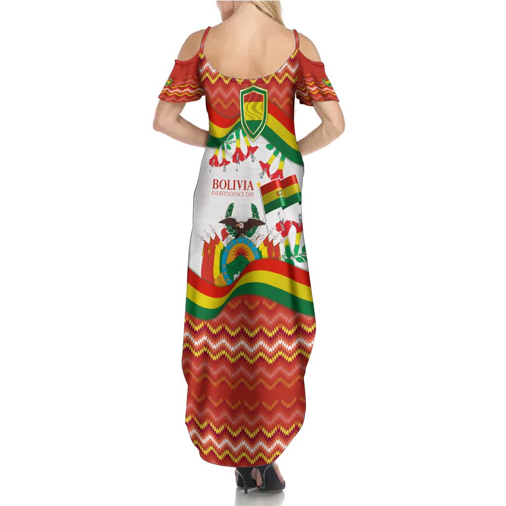 Bolivia Independence Day Family Matching Summer Maxi Dress and Hawaiian Shirt with Flag Colors and August 6 Celebration Design