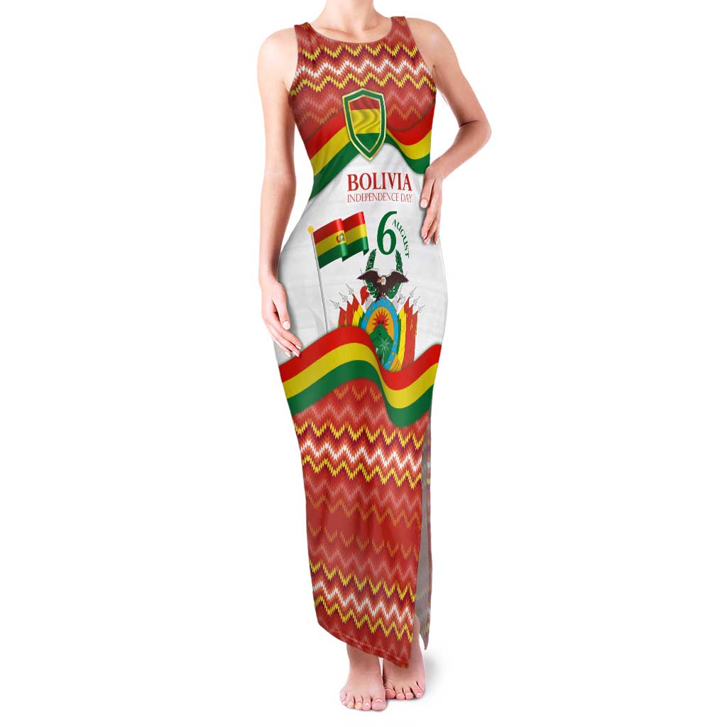 Bolivia Independence Day Family Matching Tank Maxi Dress and Hawaiian Shirt with Flag Colors and August 6 Celebration Design