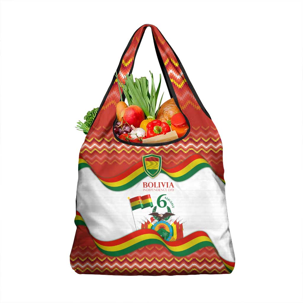 Bolivia Independence Day Grocery Bag with Flag Colors and August 6 Celebration Design