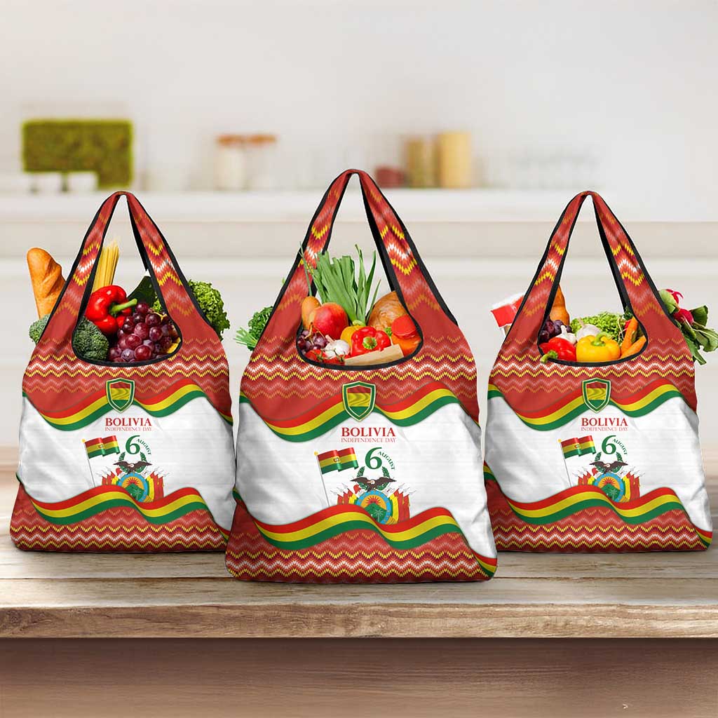 Bolivia Independence Day Grocery Bag with Flag Colors and August 6 Celebration Design