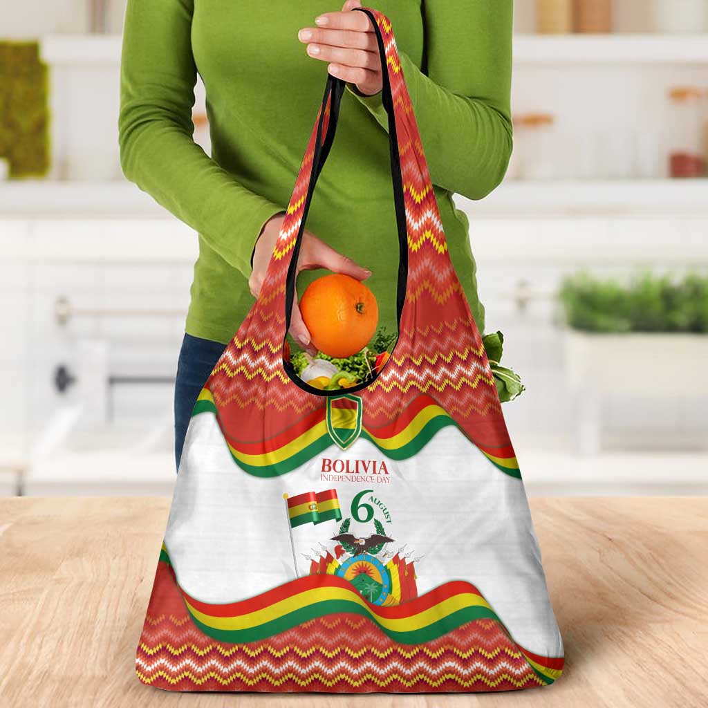 Bolivia Independence Day Grocery Bag with Flag Colors and August 6 Celebration Design