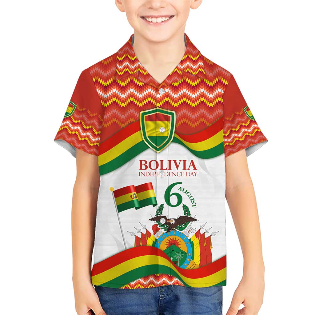 Bolivia Independence Day Kid Hawaiian Shirt with Flag Colors and August 6 Celebration Design