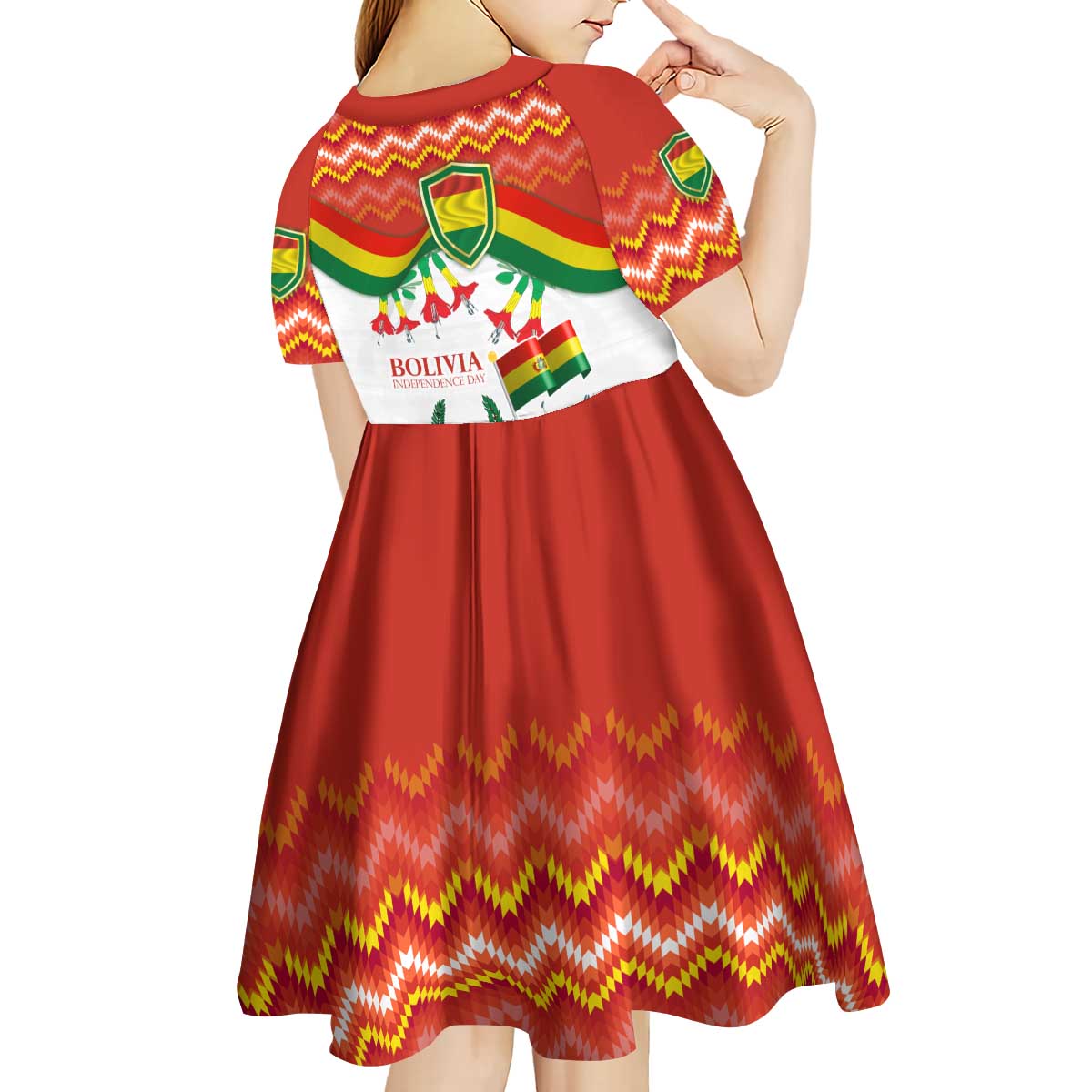 Bolivia Independence Day Kid Short Sleeve Dress with Flag Colors and August 6 Celebration Design