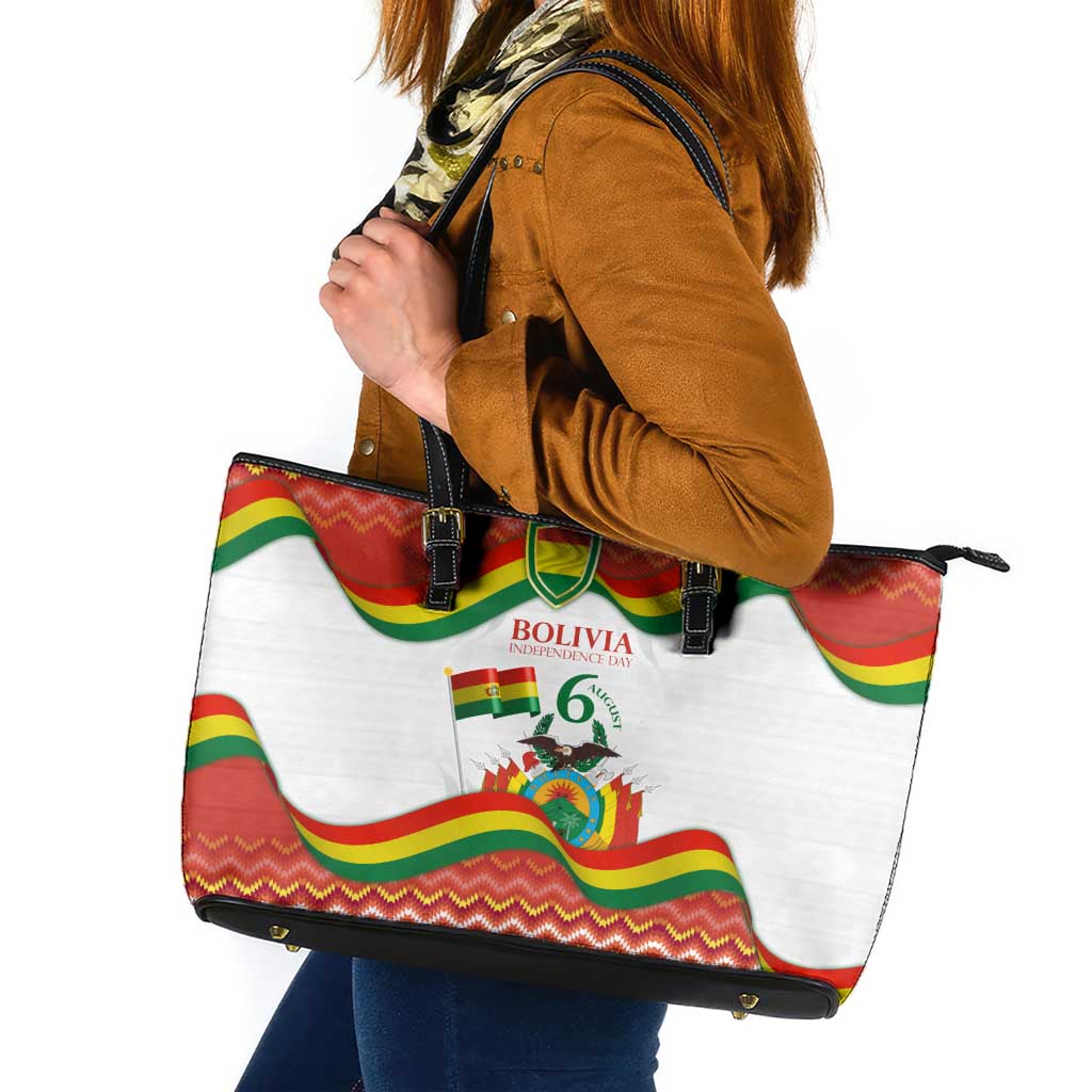 Bolivia Independence Day Leather Tote Bag with Flag Colors and August 6 Celebration Design